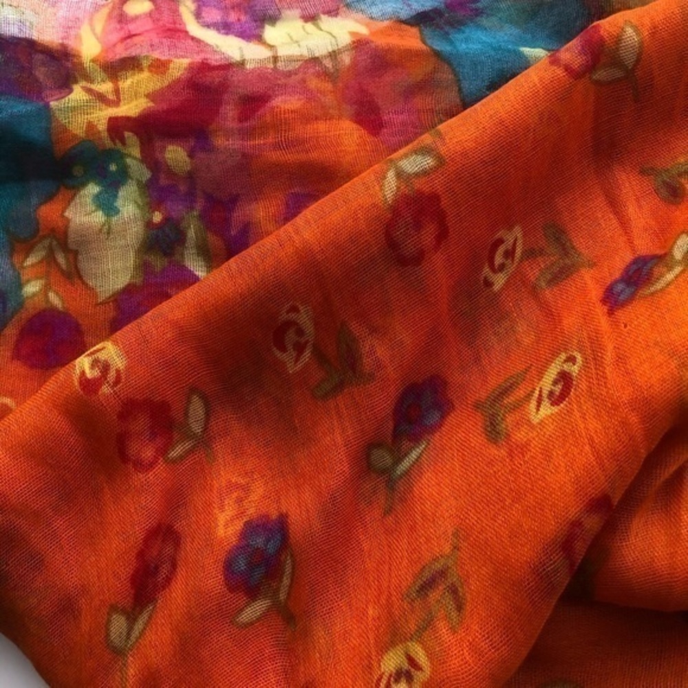 Women’s Orange Floral Scarf Wrap Shawl Beach Cover Up  Rectangular  NEW